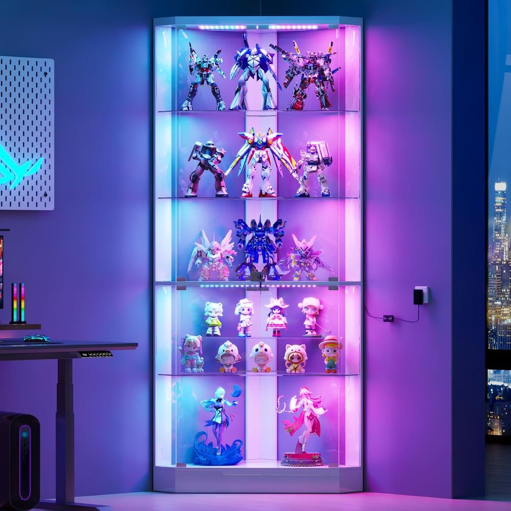 Lighting & Home Decor Studio Photos - 5-Tier White Display Cabinet with Glass