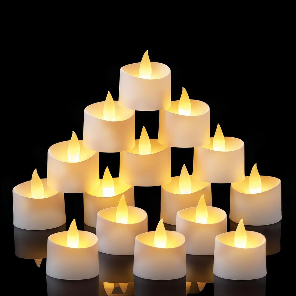Decor Lighting Pack - Battery-Powered LED Tealight Candles, Realistic Amber