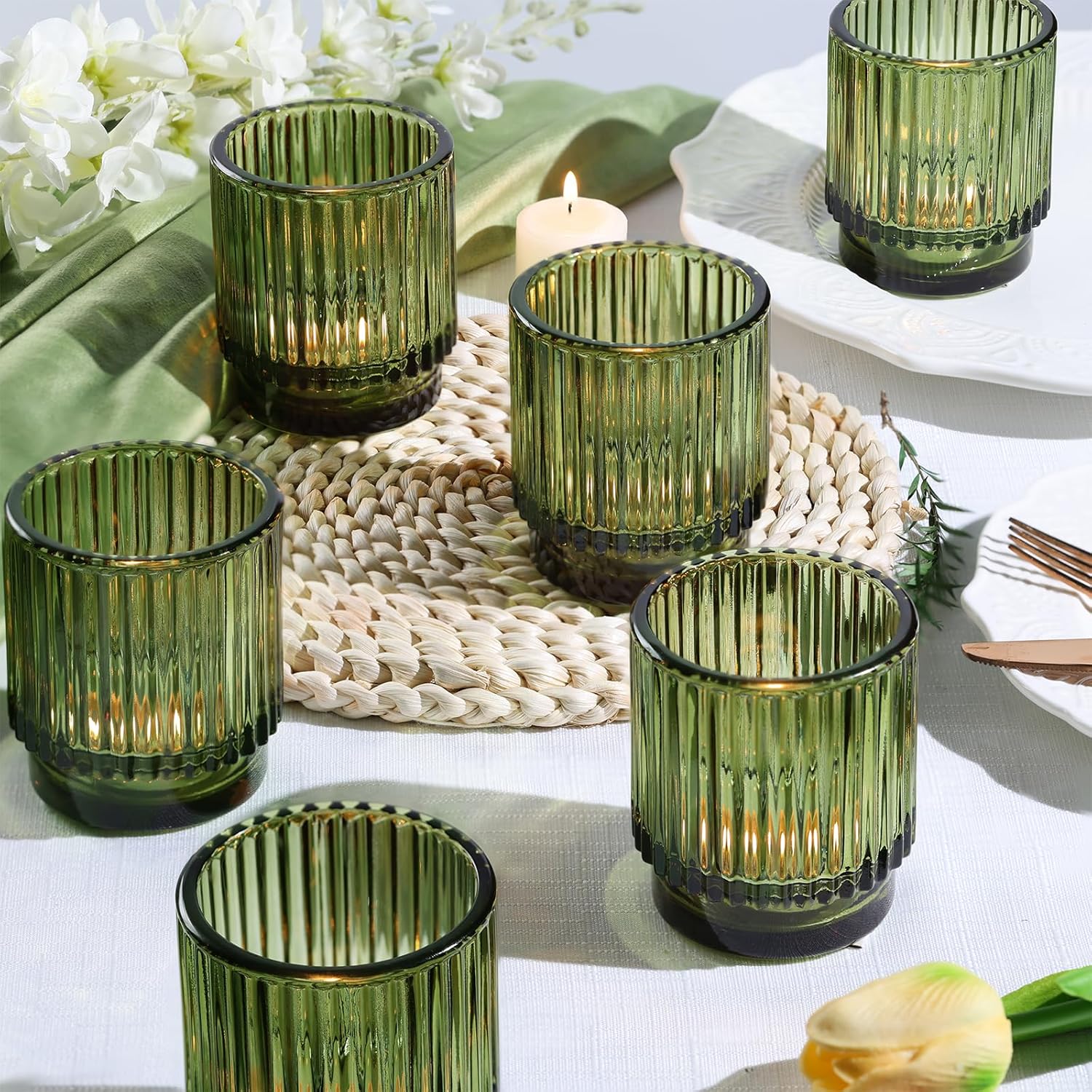Lighting Decoration For Wedding - 8pcs Green Votive Candle Holders for