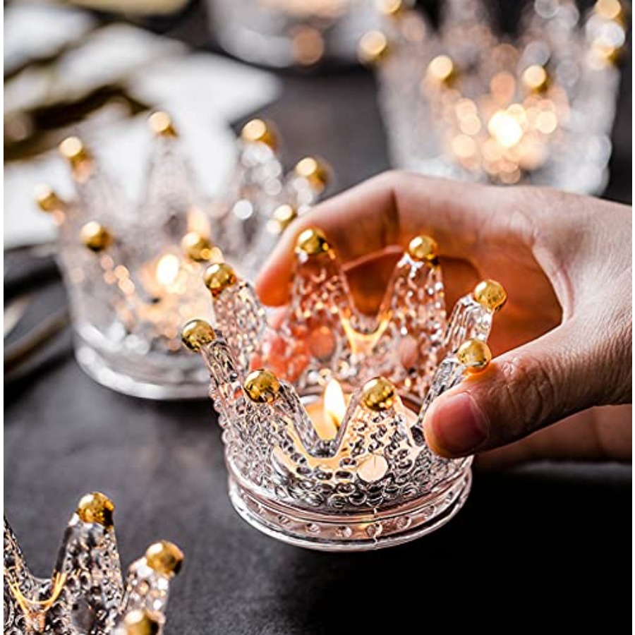 Candle Holder Set - Crown Glass Tealight Candle Holder Set