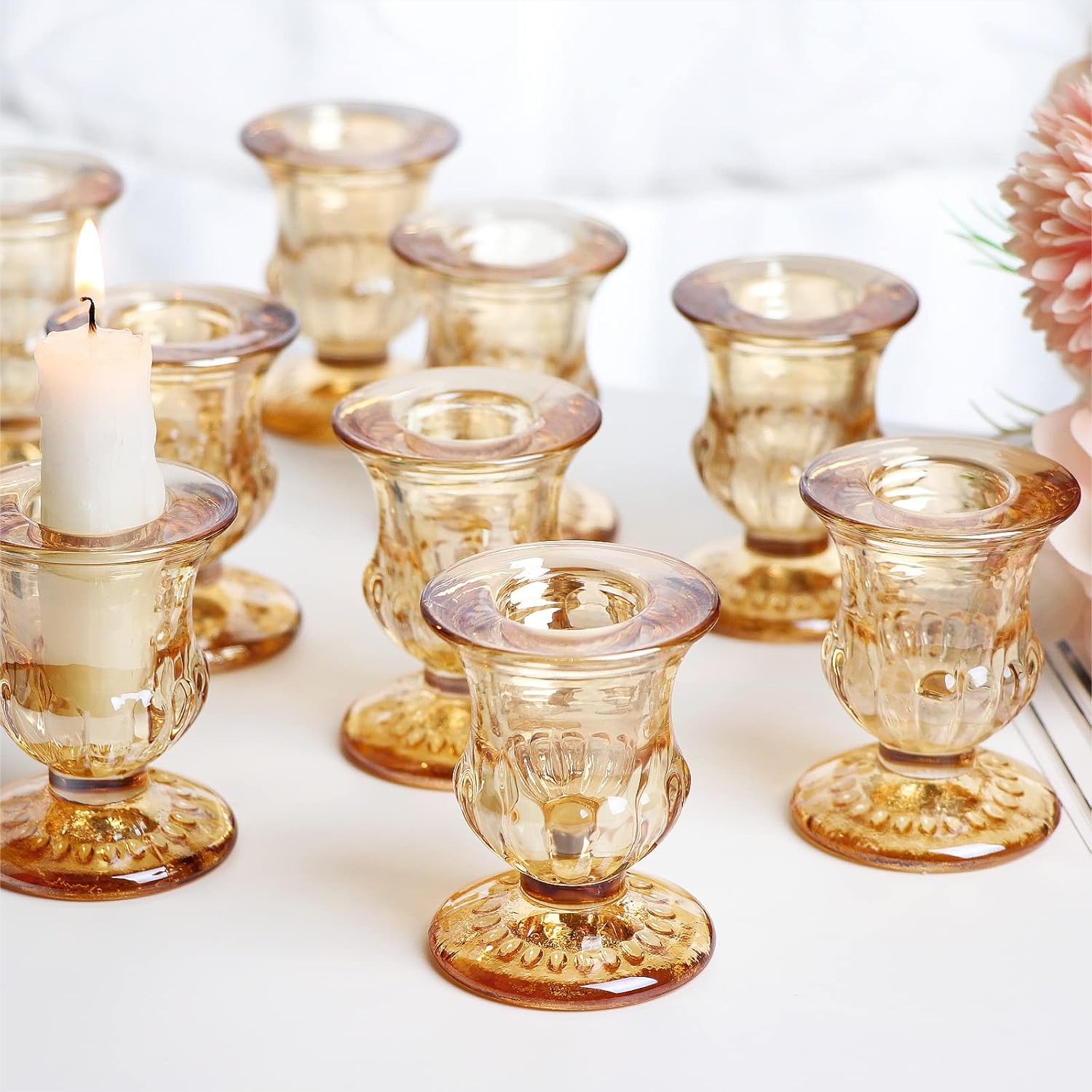 Candle Holder Set - Gold Candlestick Holders Set of 12