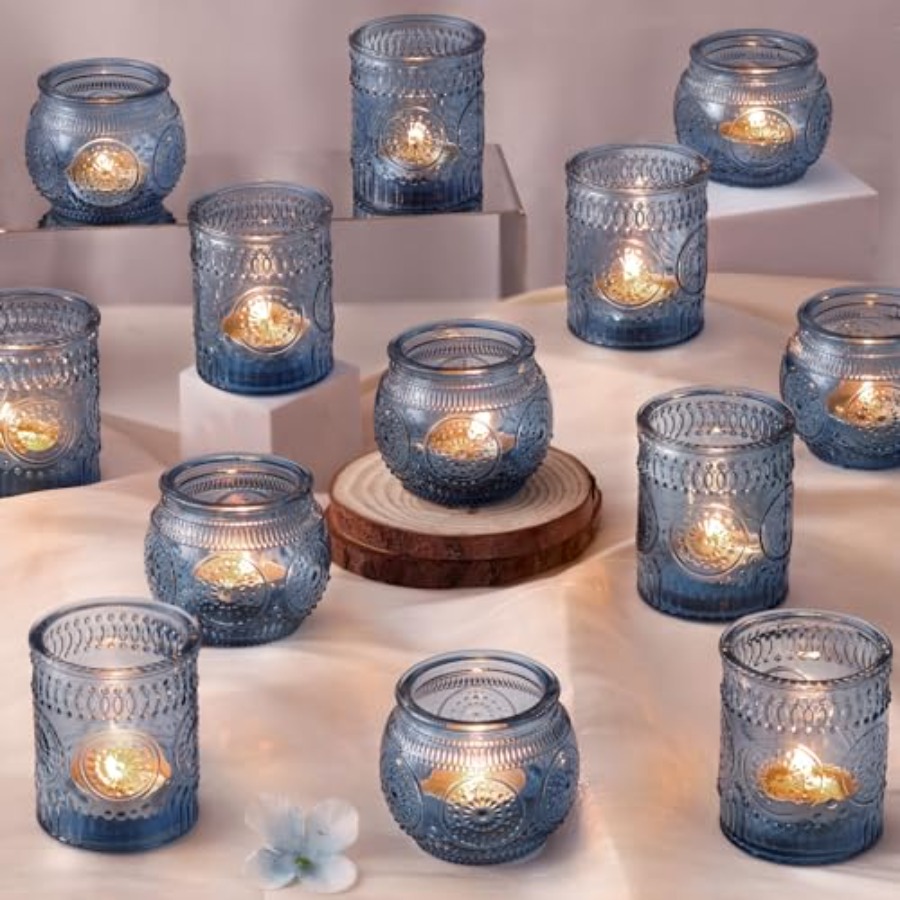 Lighting Decoration For Wedding - 24Pcs Blue Votive Candle Holders -