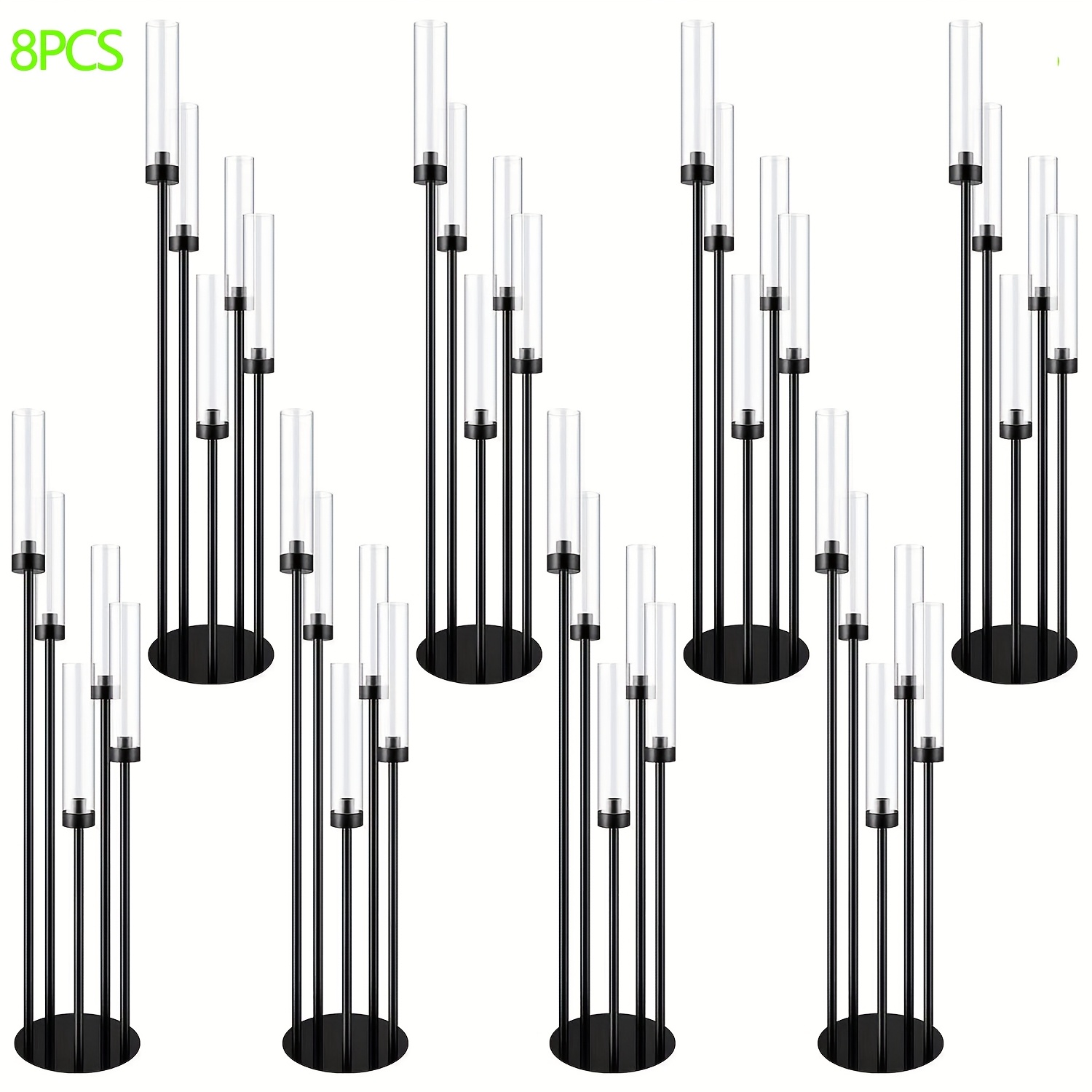 Candle Holder Set - 8 Sets Black 5-Arm Floor Candelabra