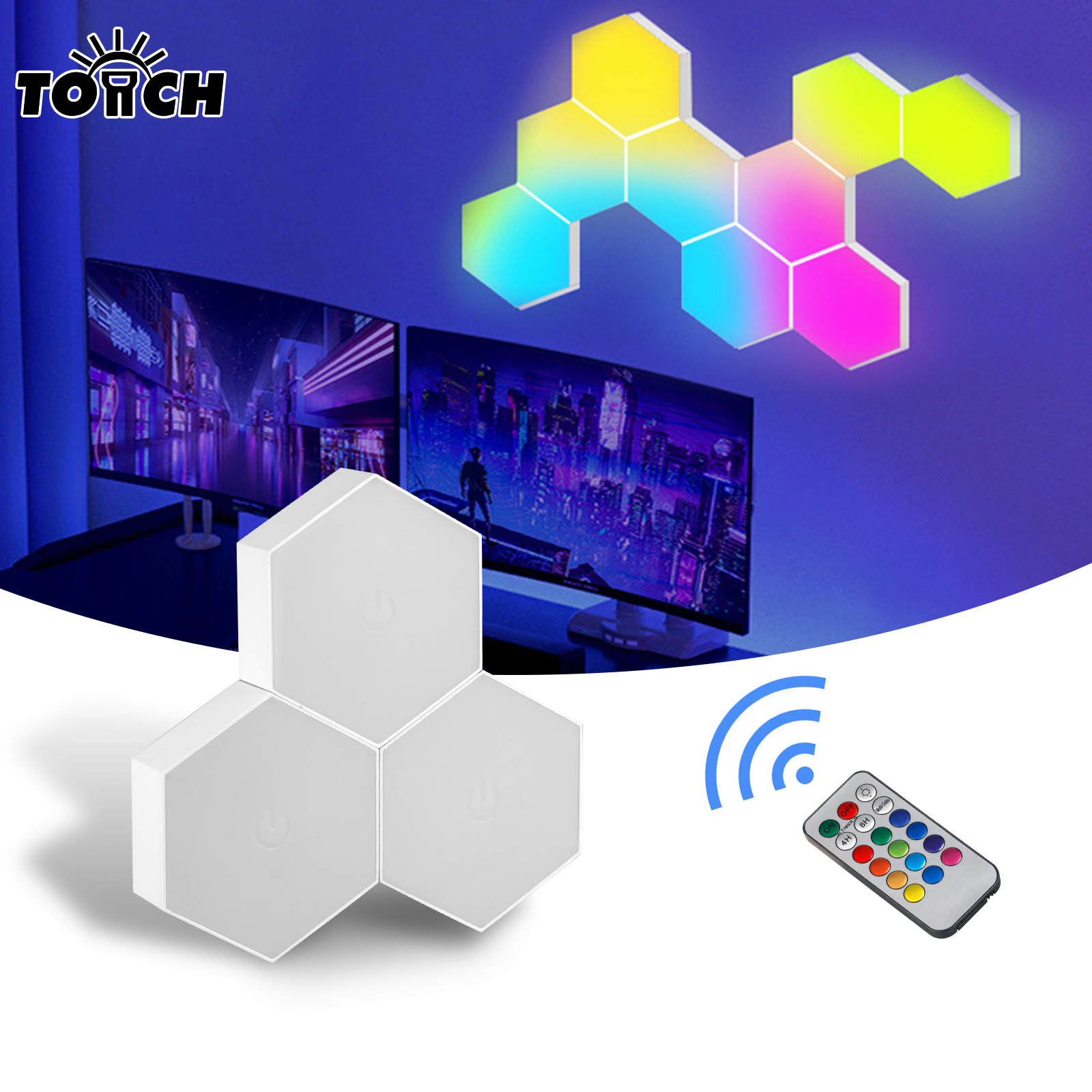 Lighting Decoration In Bedroom - Remote control geometric hexagonal LED multi-color