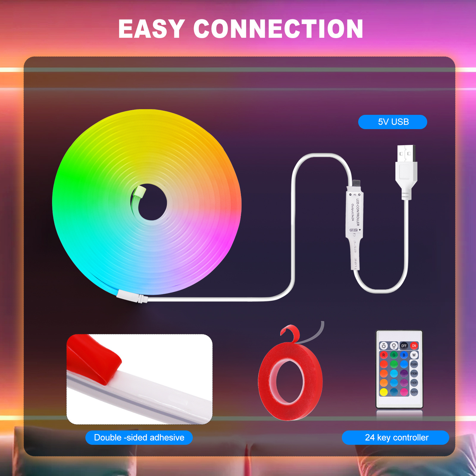 5V RGB Neon Strip Light 1M 2M  - Lighting Decor And More 리뷰 및 가격