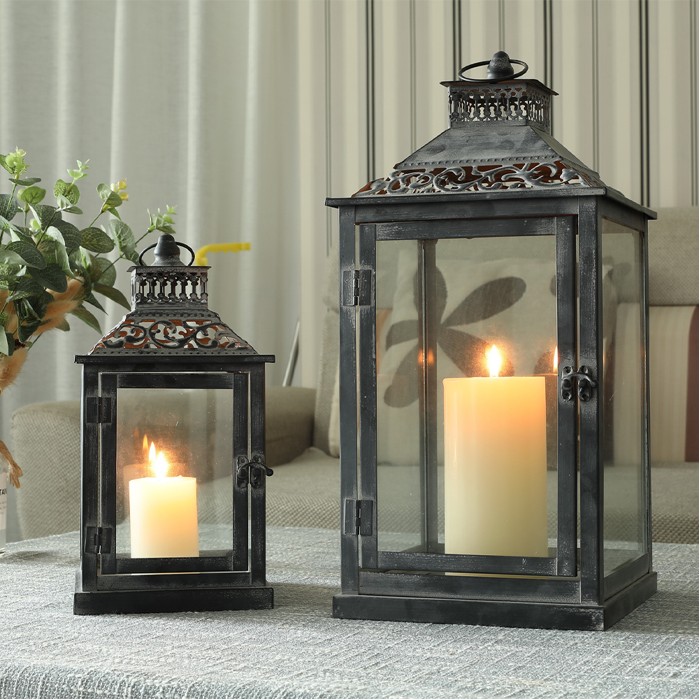 Set of Two Antique Grey Metal  - Candle Holder Set 리뷰 및 가격