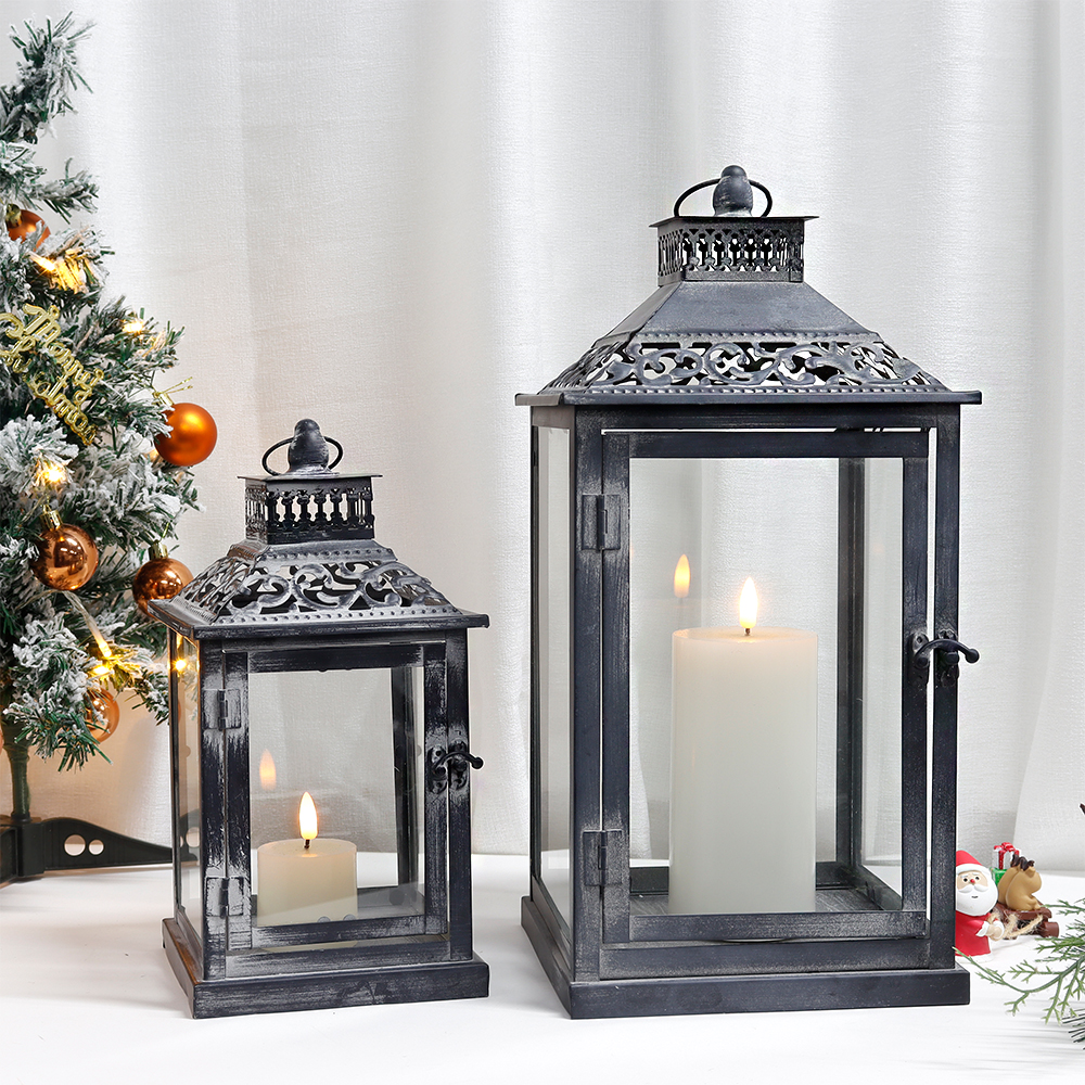 Set of Two Antique Grey Metal  - Candle Holder Set 리뷰 및 가격