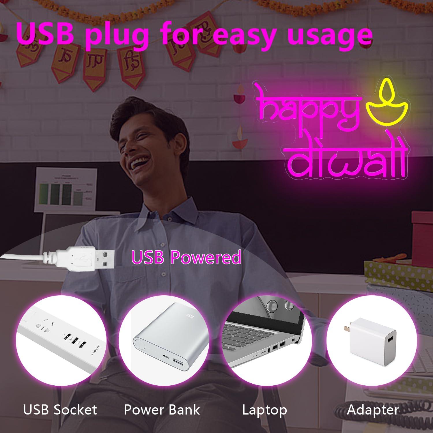 Happy Diwali Neon Sign USB Pow - Lighting Decoration In Bedroom 리뷰 및 가격