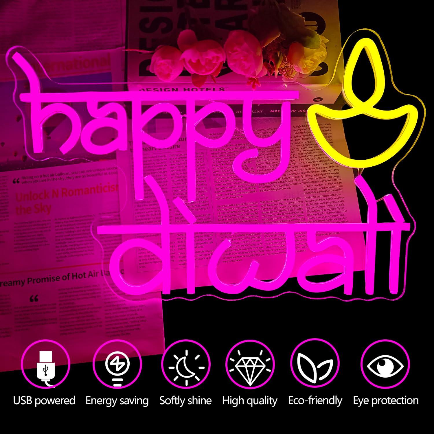 Happy Diwali Neon Sign USB Pow - Lighting Decoration In Bedroom 리뷰 및 가격