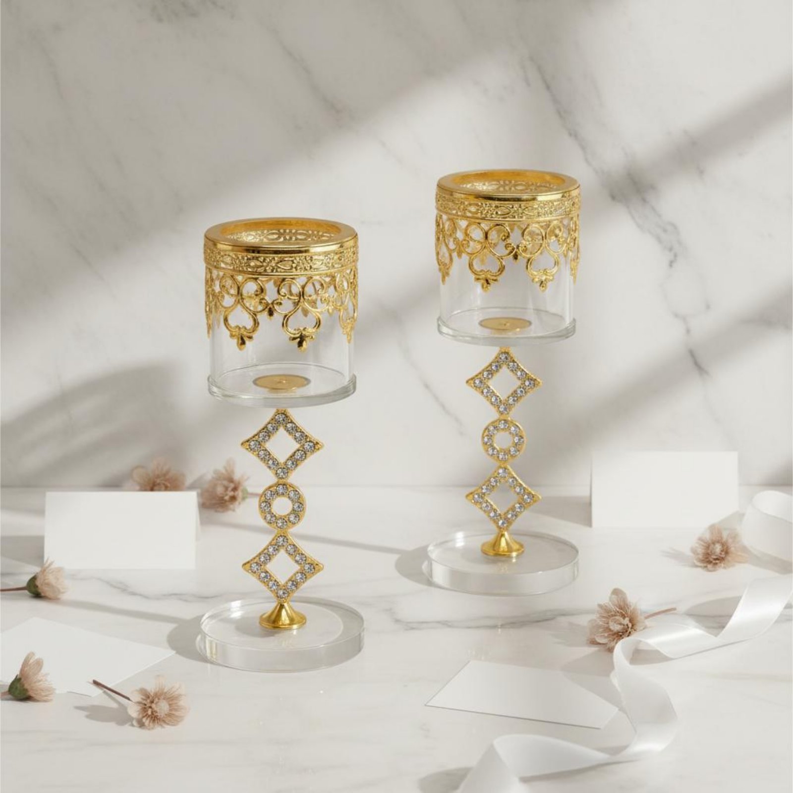 2 Pieces Crystal Metal Candle  - Candle Holder Set 리뷰 및 가격