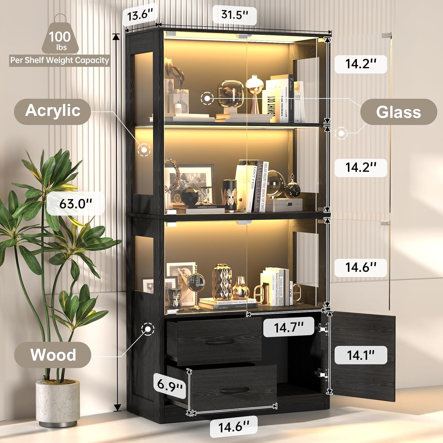 Display Cabinet with Glass Doo - Lighting & Home Decor Studio Photos 리뷰 및 가격