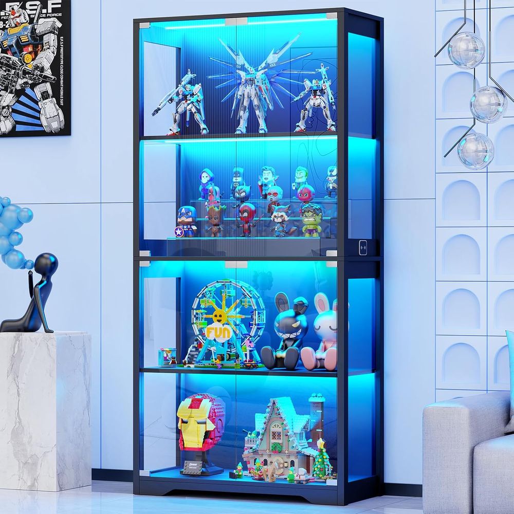 4-Tier Glass Display Cabinet w - Lighting & Home Decor Studio Photos 리뷰 및 가격