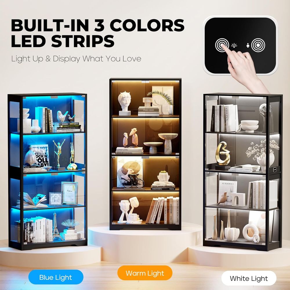 4-Tier Glass Display Cabinet w - Lighting & Home Decor Studio Photos 리뷰 및 가격