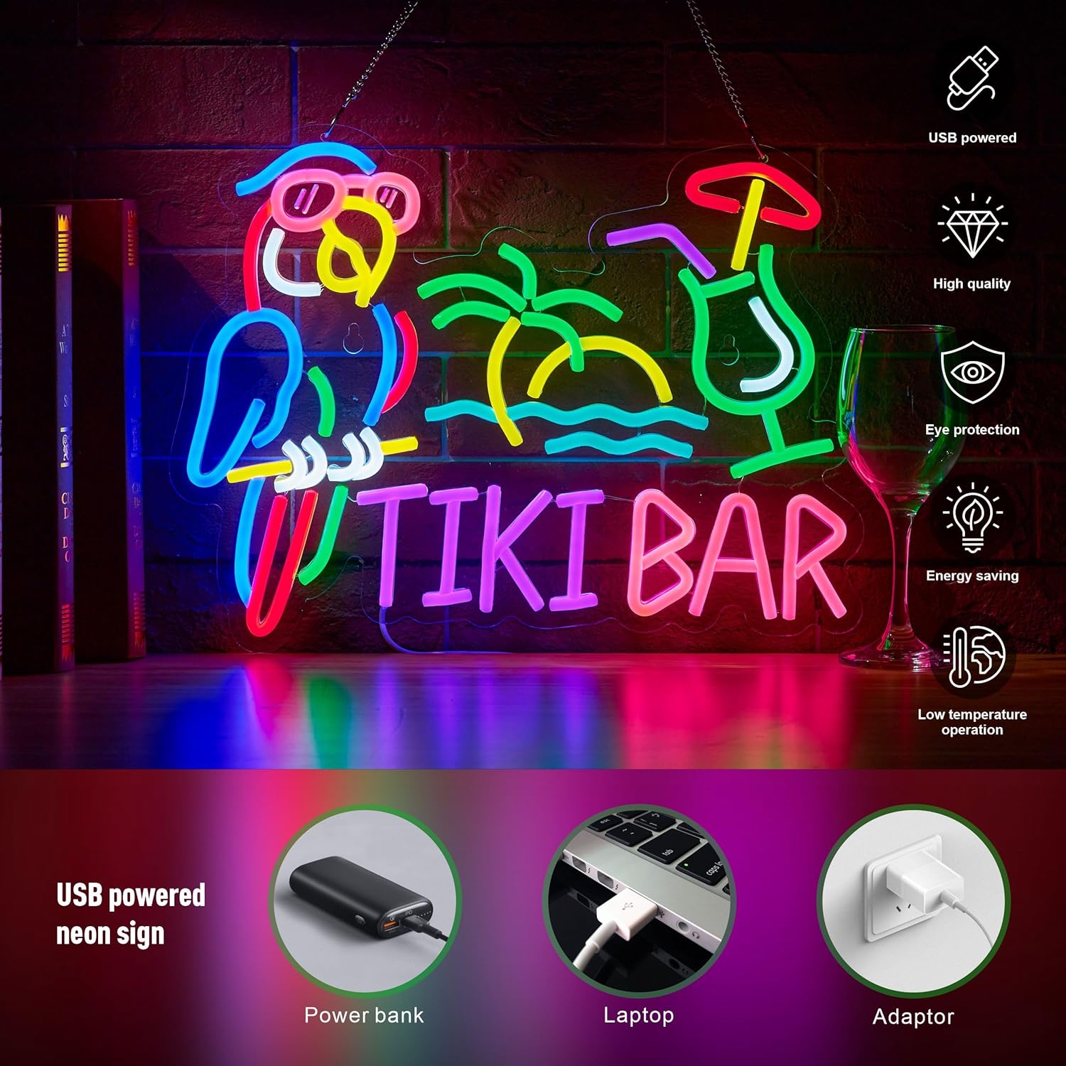Tiki Bar Parrot Palm Tree Neon - Lighting Decoration In Bedroom 리뷰 및 가격