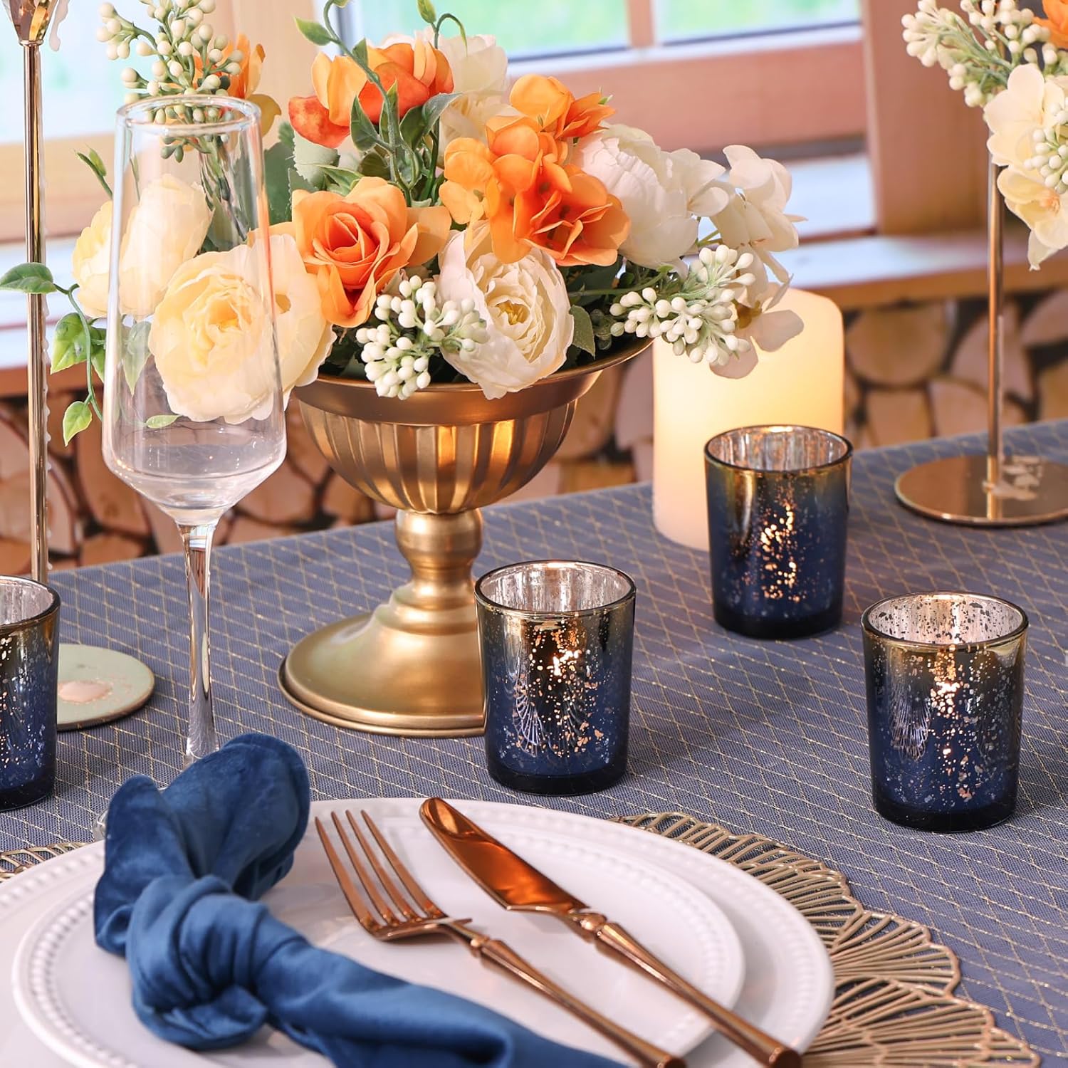 Navy Mercury Glass Tealight Ca - Candle Holder Set 리뷰 및 가격