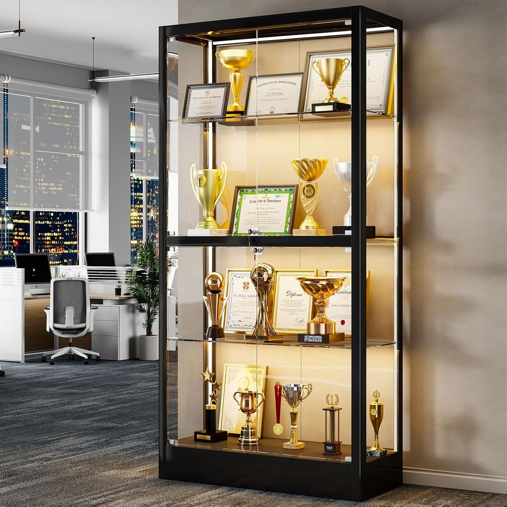 65 H 4-Tier Glass Display Cabi - Lighting & Home Decor Studio Photos 리뷰 및 가격