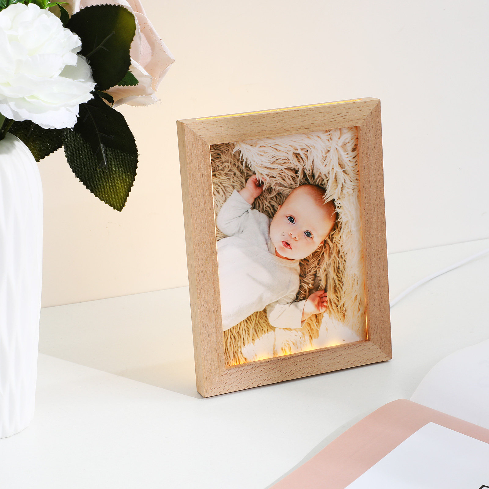 LED Photo Frame Wood Light Up  - Lighting Room Decor Photo 리뷰 및 가격
